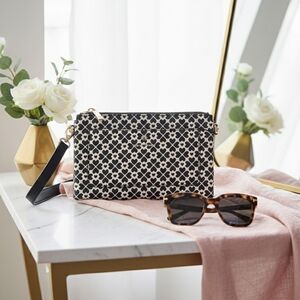 New Nanette Lepore Black White Heart Wristlet Crossbody Bag Valentine Gift